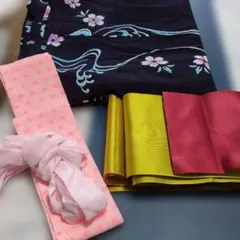 濃紺地 桜模様 浴衣と帯 等4点セット