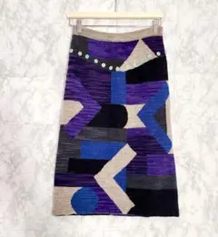 森岡幸子　MORIOKA SACHIKO　幾何学模様　ボタン　ニットスカート