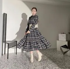 ミストレアス mistreass チェックワンピース　ネイビー