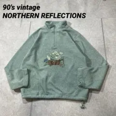 90sハーフジップフリースNORTHERN REFLECTIONS アート花刺繍