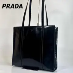 PRADA エナメルバッグ 本物☆プラダ エナメル ロゴ レザーハンドバッグ ミニトート