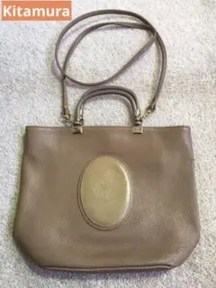 Kitamura レザーハンドバッグ/ショルダーバッグ 犬型押し刻印