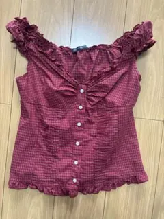 Brandy Melville チェック柄 半袖 ブラウス レッドのサムネイル