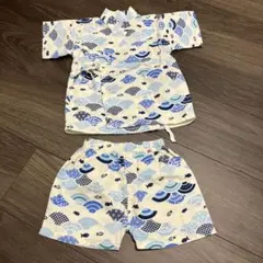 ベビー甚平 波模様 魚プリント 95cm未満