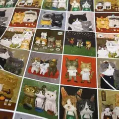 1㍍長大人気再入荷猫ちゃんの集まれの綿プリント生地ハギレ布