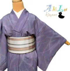 【L1248】洗える着物 小紋 袷 化繊 紫 対象身長～145cm 小さいサイズ