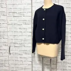 Apuweiser-riche パールボタン ショートニットカーディガン