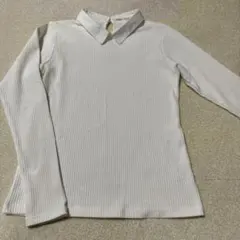 ナイスクラップNICE CLAUP長袖ニット白　襟付きセーター長袖ポロシャツ