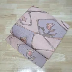 淡いくすみパステルカラー♥抽象的なお花模様♥名古屋帯♥膨れ織