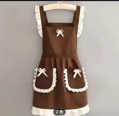 ホワイトフリル、リボン付き可愛い茶色ロリエプロン