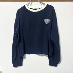 LOVETOXIC ラブトキシック ハートバイカラー刺繍ロンT ネイビー