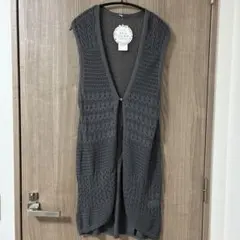 新品✨グレー 系レース編み ロングジレMサイズ