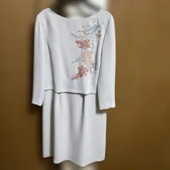 美品　スーナウーナ　花柄刺繍　ドッキング　ワンピース　38.M、9号