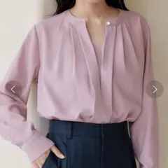 【WEB限定】2WAYフロントタック長袖ブラウス【防シワ・洗える】 ピンク