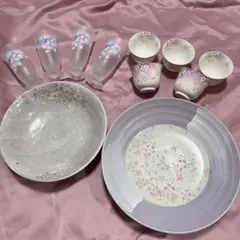 11点食器おまとめ　桜春色　宇野千代　大皿深皿　湯呑み　グラスコップ　お祝　金