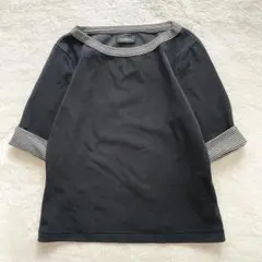 INGEBORG インゲボルグ ボーダー襟 五分袖 トップス Tシャツ やや厚手