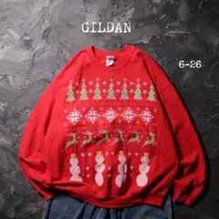 GILDAN トレーナー スウェット　クリスマス　冬　雪だるま　レッド