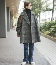 Spick & Span Wスライバーチェックハーフコート　38