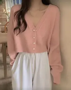 ピンク クロップドカーディガン