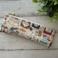 スリムペンケース　ペンケース　スリムポーチ　ハンドメイド　ねこ　紅茶猫　ベージュ