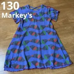 マーキーズ　Hogan 130 半袖ワンピース　幾何学模様　ブルー