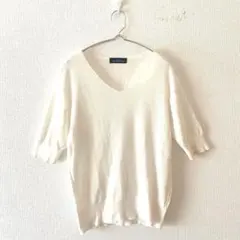 ☆【グリーンレーベルリラクシング】サマーニット カットソー 綿混 VネックL相当のサムネイル