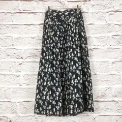 r405 ネイビー 花柄 フレアロングスカート F