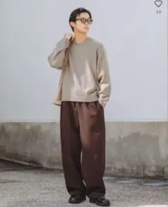 ユニクロC スウェットワイドパンツ　ブラウン　XL
