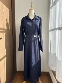 ネイビー シャツワンピース 長袖