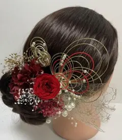 794.成人式　卒業式　水引髪飾り　プリザーブドフラワー