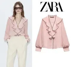 新品 ZARA コントラストパイピング フリル ブラウス XS ラスト1点♪