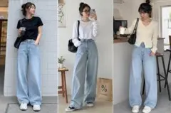 FREE'S MART ワイドデニム S ライトブルー バギーパンツ 美脚のサムネイル