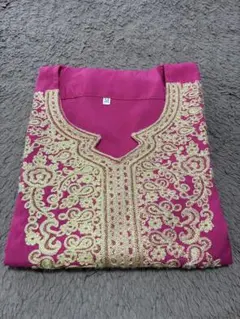 ガラベーヤ　エジプト民族衣装　ピンク Mサイズ 金刺繍