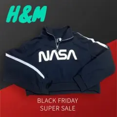 H&M 裏起毛グロップドハーフジップパーカー　S