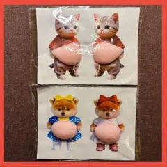 おなかシール　ぷにぷにシール　柴犬猫ネコ　お腹シール　スクイーズシール【4匹】