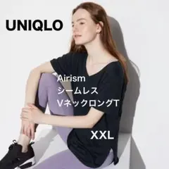 UNIQLO ユニクロ ＊ エアリズム シームレスVネック ロングT ブラック