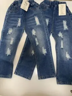 新品　ジーパン　2セット　双子コーデ　100センチ　ダメージジーンズ　キッズ