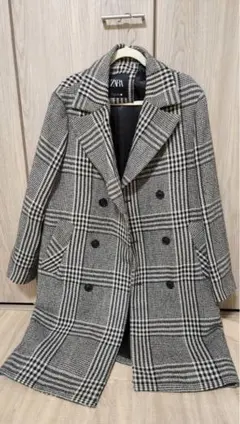 ZARA チェック柄 ダブルブレストコート L