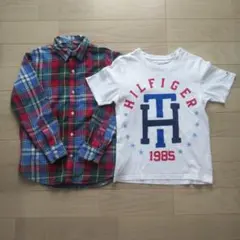 チェック柄長袖シャツとTシャツセット 140cm