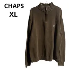 古着◎CHAPSチャップス コットンニットハーフジップ セーター ブラウン XL