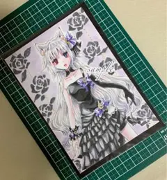 オリジナル手描きイラスト アナログイラスト 猫耳メイド おしとやかな