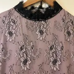 オケージョンドレス　花柄総レース　ウエストマーク　くすみパープル　韓国