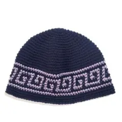 ビーニー　クロシェハット　クラッシャーハット　ネイビー×パープル　雷紋柄