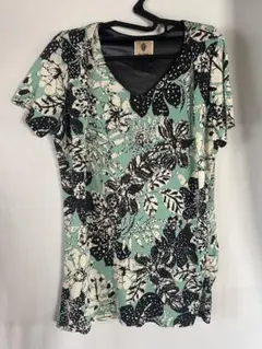 Bou Jeloud 花柄 Vネック 半袖チュニック カットソー エメラルドのサムネイル