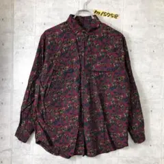 美品！古着 ペイズリー長袖シャツ 襟付き 胸ポケット レトロ 総柄 レディース