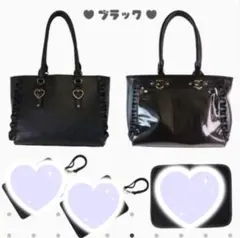 ザッカマート 痛バ A4 黒 ♡ ハートバックルフェイクレザーフリルトートバッグ