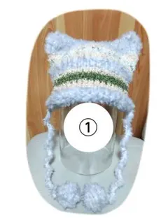 m*l様 ①♡まんまるポンポンファー付きの猫耳ニット帽