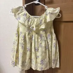 プティマイン　花柄フリルトップス イエロー　後ろりぼん 130