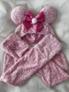 ミニー　マフラーファンキャップ　ヒョウ柄　ピンク ディズニー