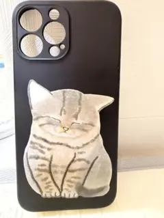 iPhone13pro max用ケース 猫デザイン ブラック